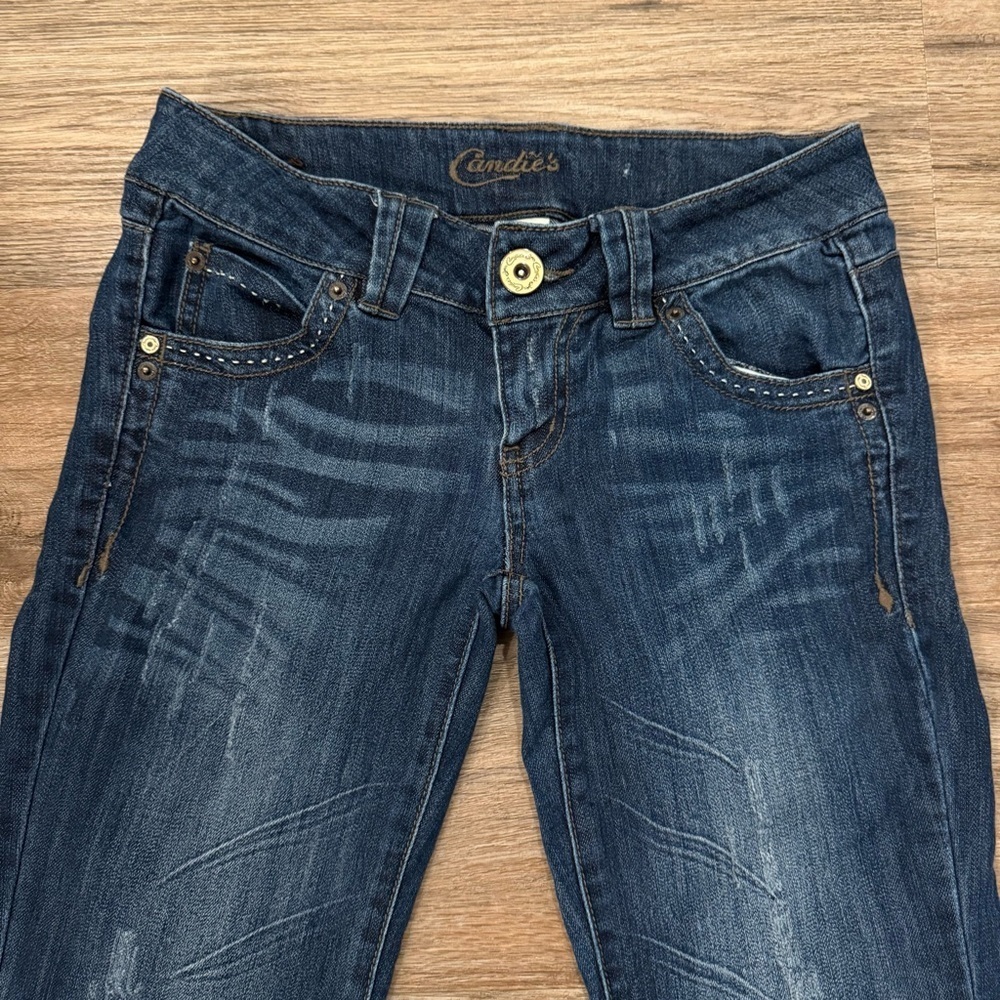 Candies Y2K Low Rise Jeans Women’s 29 Embroidered Accents Distressed Grunge Boot - Picture 3 of 10